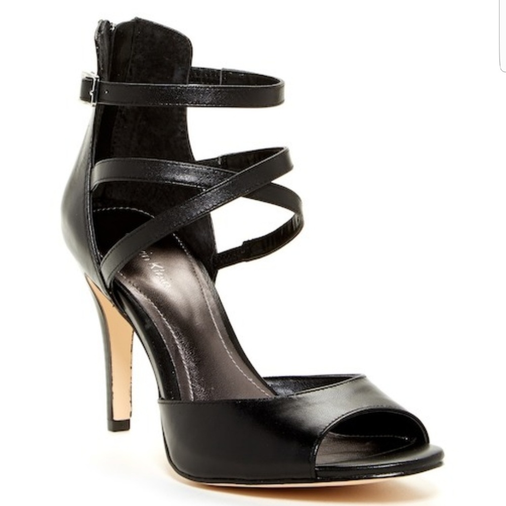 Calvin Klein Kalani Leather Open Toe Strappy Pumps